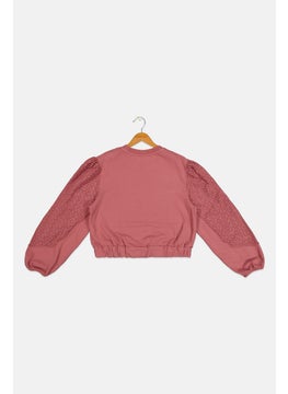 TAPE A L'OEIL Kids Girl Long Sleeves Embroidered Sweatshirt, Dusty Pink  - Image 2