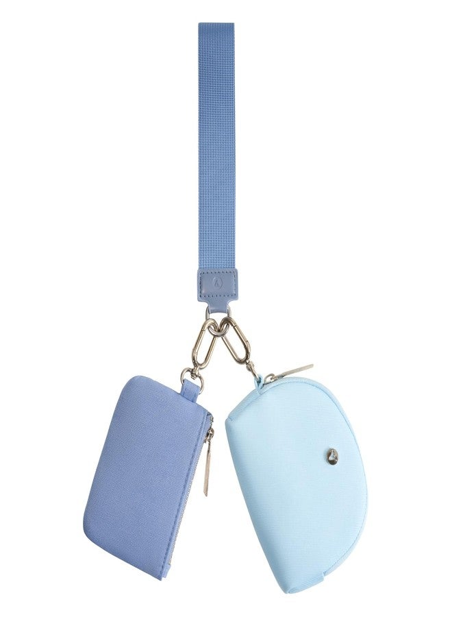 VUTUXA KeyChain Wallet Wristlet Wallets For Women Mini Zip Dual Pouch Wristlet, light blue+blue, Mini - Image 1