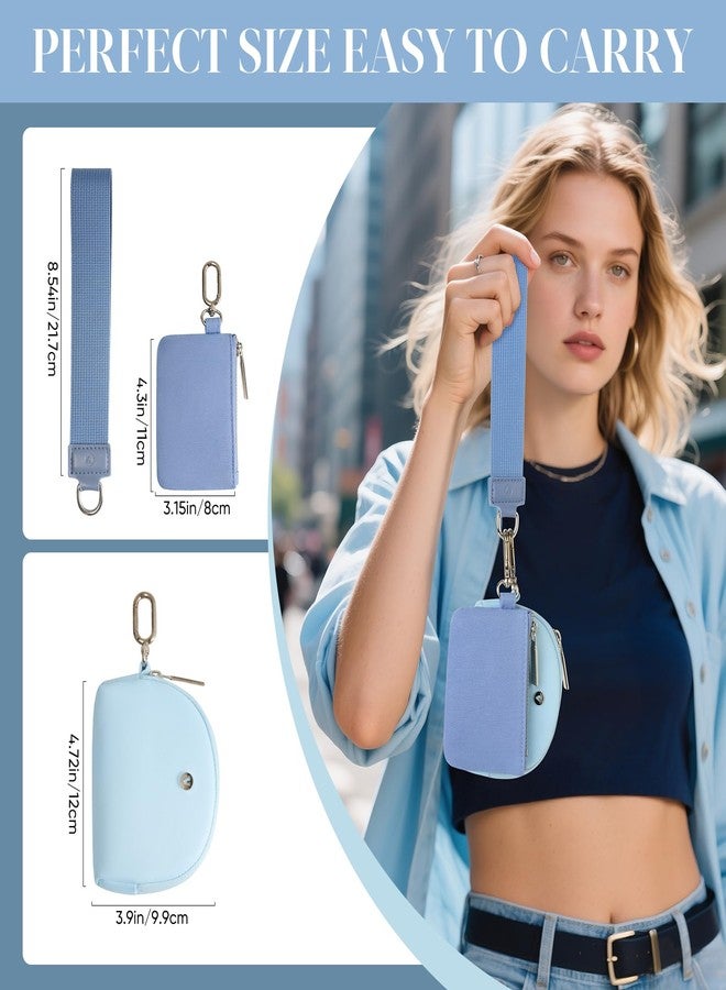 VUTUXA KeyChain Wallet Wristlet Wallets For Women Mini Zip Dual Pouch Wristlet, light blue+blue, Mini - Image 2