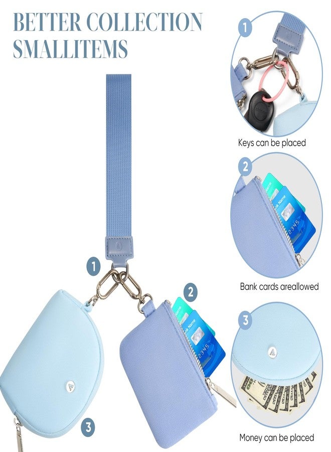 VUTUXA KeyChain Wallet Wristlet Wallets For Women Mini Zip Dual Pouch Wristlet, light blue+blue, Mini - Image 5