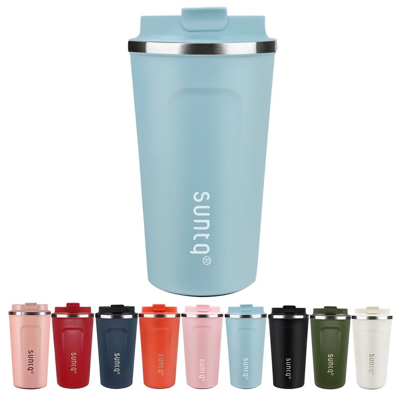 SUNTQ Reusable Coffee Cups Travel  Coffee Travel Mug with Leakproof Lid Stainless Steel Coffee Travel Cup Light Blue 18oz510ml