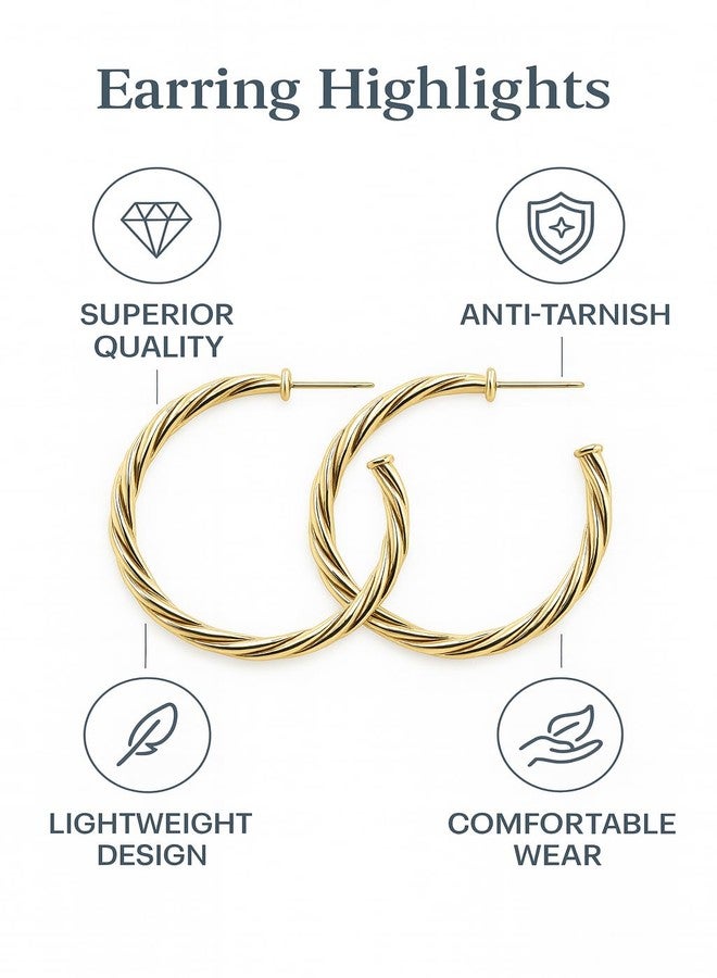 Les Bon Amis Twisted Rope Gold Hoop Earrings for Women | Anti-Tarnish Gold Plated Stainless Steel Lightweight Hoops | Everyday Wear, Party, Office & Gifting Jewelry - Golden - Image 5