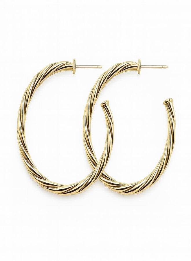 Les Bon Amis Twisted Rope Gold Hoop Earrings for Women | Anti-Tarnish Gold Plated Stainless Steel Lightweight Hoops | Everyday Wear, Party, Office & Gifting Jewelry - Golden - Image 4