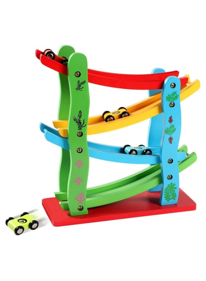 بي جي إم , لعبة سباق منحدر السيارة الخشبية، ألعاب سباق السيارات مع 4 متسابقين صغيرين، ألعاب مونتيسوري على الطاولة للأطفال الأولاد والبنات هدايا - Image 1