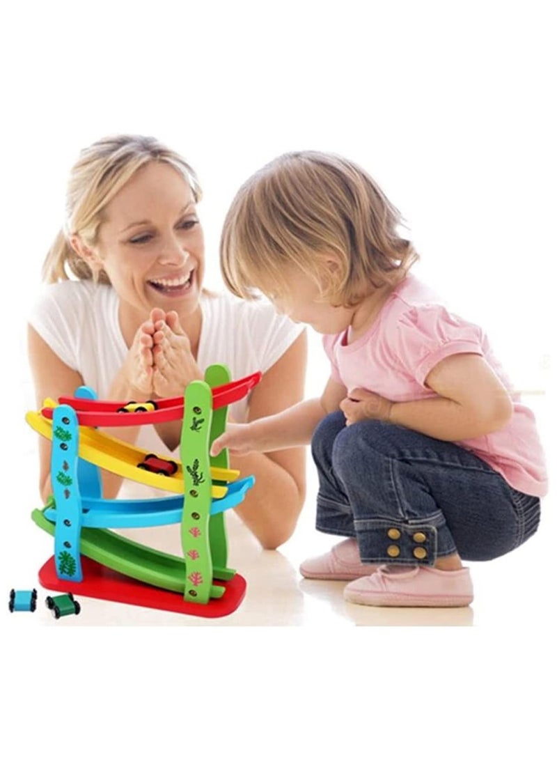 بي جي إم , لعبة سباق منحدر السيارة الخشبية، ألعاب سباق السيارات مع 4 متسابقين صغيرين، ألعاب مونتيسوري على الطاولة للأطفال الأولاد والبنات هدايا - Image 4