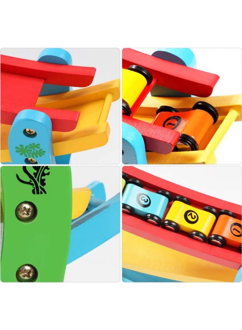 بي جي إم , لعبة سباق منحدر السيارة الخشبية، ألعاب سباق السيارات مع 4 متسابقين صغيرين، ألعاب مونتيسوري على الطاولة للأطفال الأولاد والبنات هدايا - Image 3