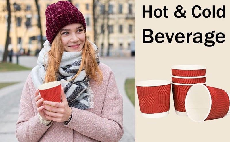 e kysa basics ekysa Basics Ripple Paper Disposable Tea/Coffee Cups – 150 ml, Triple Layer, Heat-Resistant, Eco-Friendly, for Hot Beverages, Red, Pack of 50 - Image 3