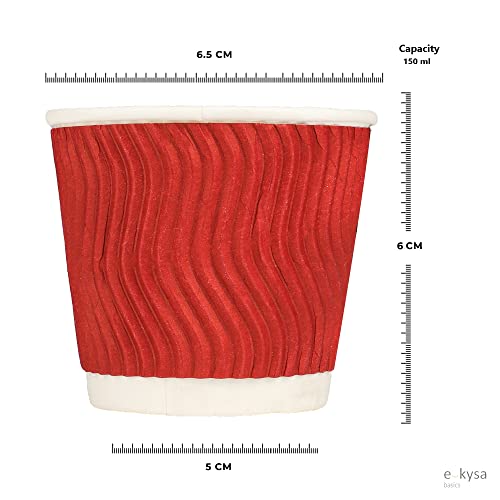 e kysa basics ekysa Basics Ripple Paper Disposable Tea/Coffee Cups – 150 ml, Triple Layer, Heat-Resistant, Eco-Friendly, for Hot Beverages, Red, Pack of 50 - Image 2