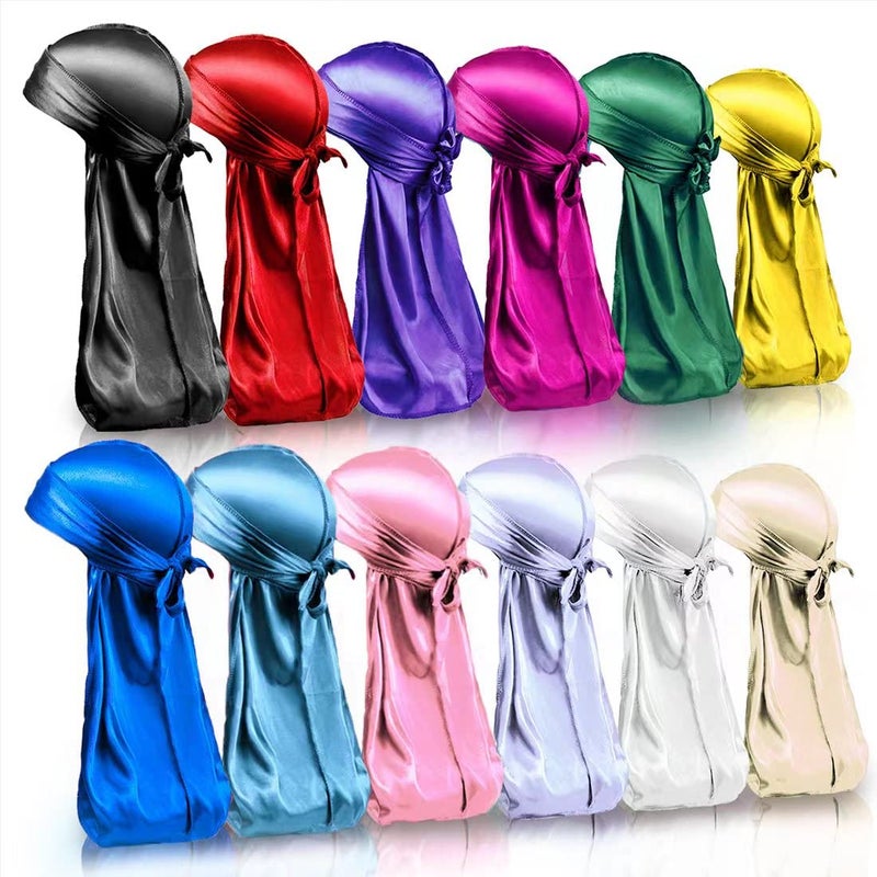 BE BIGEDDIE BIGEDDIE 12Pcs Durag Pack Durags for Men Silky Silk Durag for Men Women Waves Satin Du rag with Long Tail and Wide Straps 12 Colors