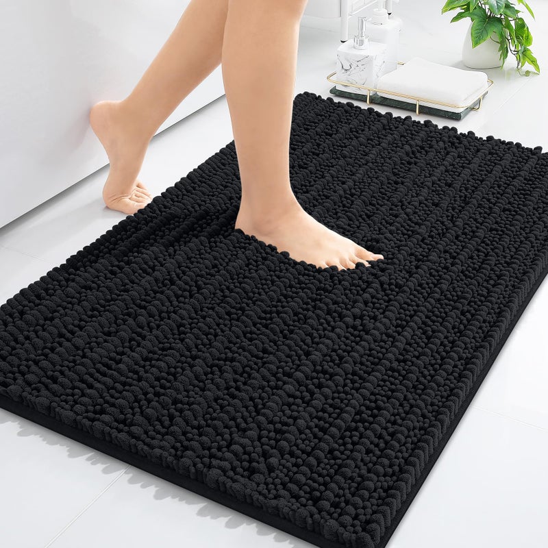 Arotive Luxury Chenille Bathroom Rug Mat Extra Soft Thick Absorbent Shaggy Bath Rugs NonSlip Machine Wash Dry Plush Bath Mats for Bathroom Shower and Tub 30x20 Black