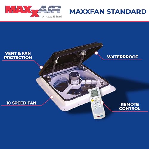 Maxx Air ماكس إير ماكسفان بلس مروحة سحب وعادم عالية القوة 10 سرعات - فتح كهربائي يدوي أو عن بُعد، تحكم سهل في السقف، حساس مطر مع إغلاق تلقائي للغطاء، دخان (00-04500K) - Image 2