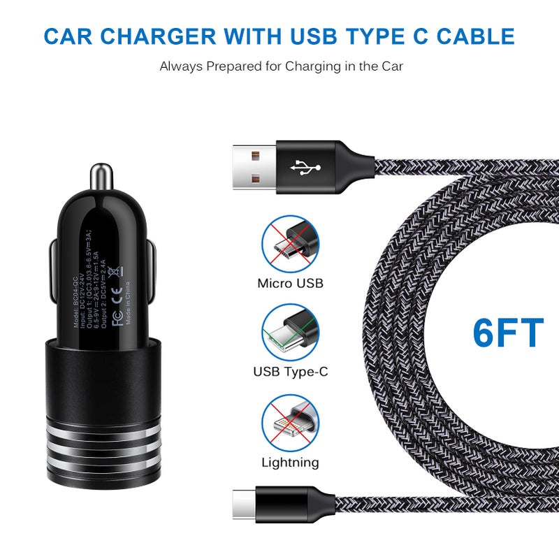 ANDHOT USB C Fast Charger for Samsung Galaxy S25/S24/S23/S22/S21 Ultra/S20 FE Note 20 A17 A56 A16 A35 A54 A13 A53 A12 A32 A21 A51 A71 A50 S10 S9 S8,Quick Charge 3.0 Wall Charger Car Adapter 6FT Type C Cable - Image 4