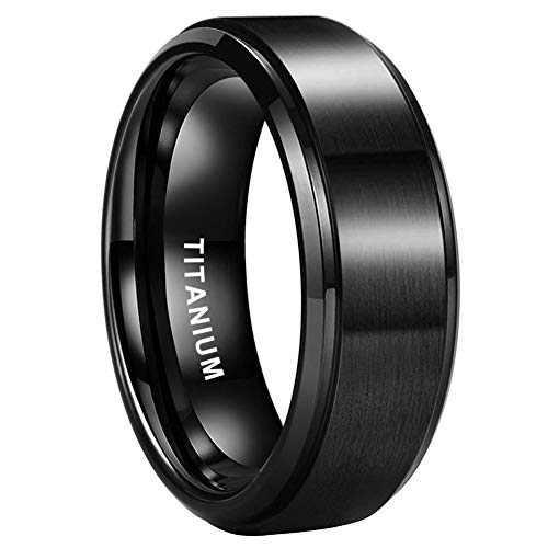 TUTISS 8mm Black Titanium Rings for Men Women Engagement Wedding Bands Matte Finish Stepped Beveled Edges Comfort Fit Size 12 - Image 1