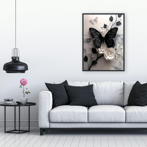Mrnsiet Butterfly Cross Stitch Kits for Adults, Black Butterfly Stamped Cross Stitch Kits for Beginners, Needlepoint Cross-Stitch Patterns Embroidery Kits Arts and Crafts for Home Decor 12×16Inch - Image 2