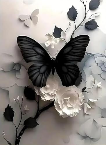 Mrnsiet Butterfly Cross Stitch Kits for Adults, Black Butterfly Stamped Cross Stitch Kits for Beginners, Needlepoint Cross-Stitch Patterns Embroidery Kits Arts and Crafts for Home Decor 12×16Inch - Image 1