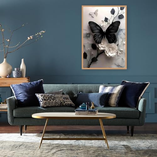 Mrnsiet Butterfly Cross Stitch Kits for Adults, Black Butterfly Stamped Cross Stitch Kits for Beginners, Needlepoint Cross-Stitch Patterns Embroidery Kits Arts and Crafts for Home Decor 12×16Inch - Image 4