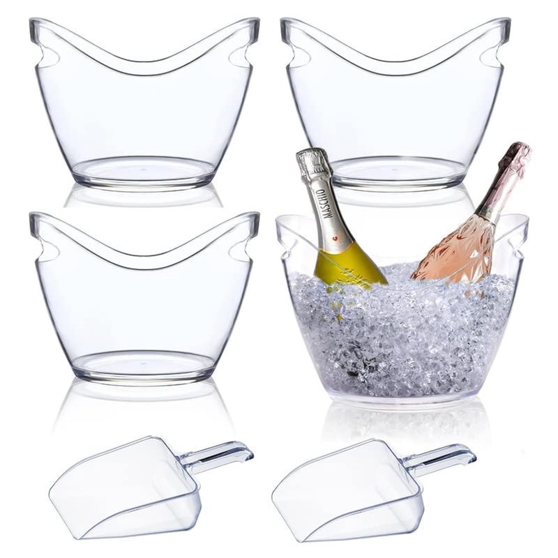mwellewm Beverage Tubs for Parties Plastic Ice Bucket for Cocktail Bar Clear Acrylic Wine Bucket with Scoops Drink Bucket Cooler for Chiller Bin for Champagne or Beer 4 L