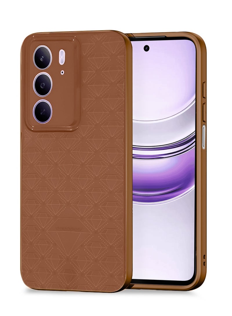 Wtech Realme C75 5G 2025 Liquid Silicone Carbon Fiber Texture Case Cover (MCFPSN) - Brown - Image 1