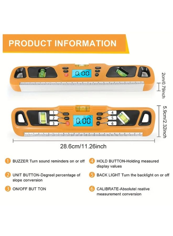 Yellow Digital Bubble Inclinometer LED Display Magnetic Base Horizontal Scale Ruler - Image 3