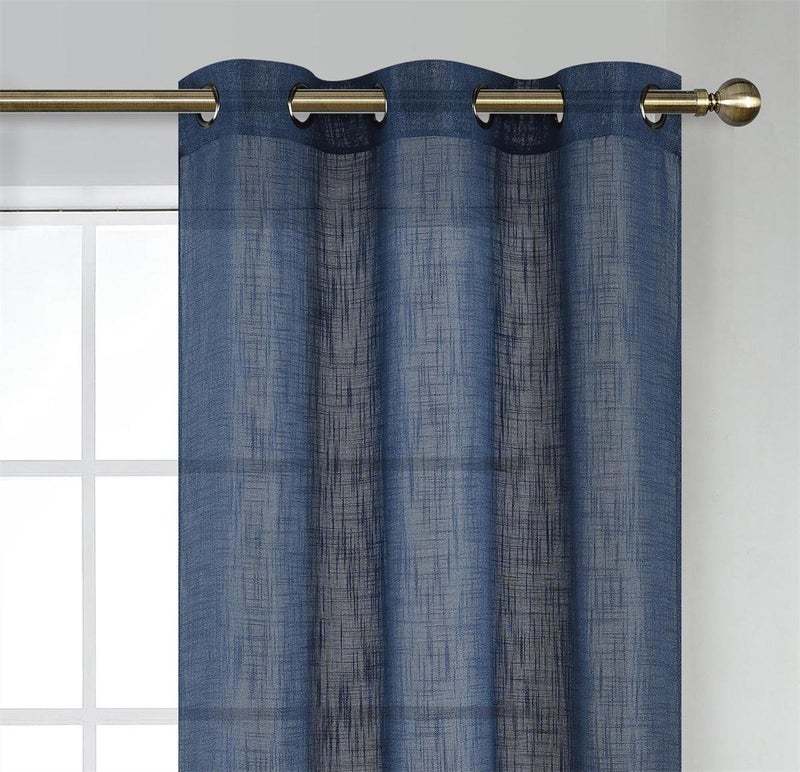MIUCO Semi Sheer Curtains Poly Linen Textured Solid Grommet Curtains 95 Inches Long for Living Room 2 Panels (2 x 37 Wide x 95" Long) Navy Blue - Image 2