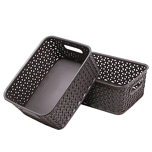 Bel Casa Royal Basket Small (Pack of 2) Multipurpose Plastic Storage Rectangular Baskets For Cosmetics Stationary Wardrobe Kitchen Washrooom & Livingroom I DARK BROWN - Image 3