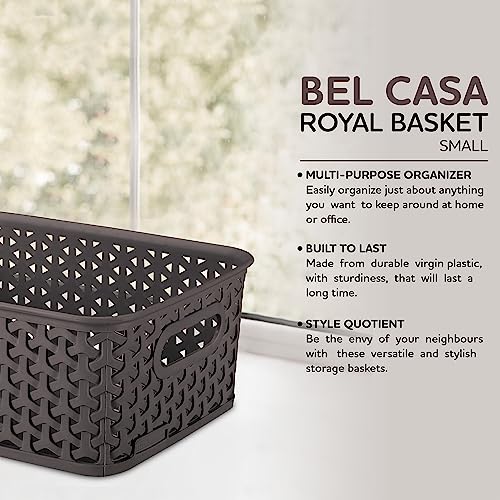 Bel Casa Royal Basket Small (Pack of 2) Multipurpose Plastic Storage Rectangular Baskets For Cosmetics Stationary Wardrobe Kitchen Washrooom & Livingroom I DARK BROWN - Image 5
