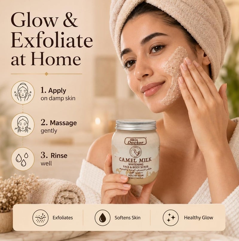 Skin Doctor Camel Milk Whitening Face & Body Scrub Healthy Glow  500ml - Image 2