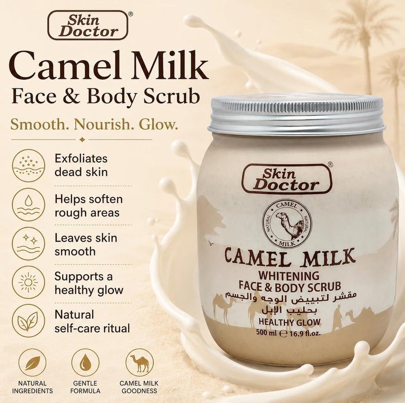 Skin Doctor Camel Milk Whitening Face & Body Scrub Healthy Glow  500ml - Image 3