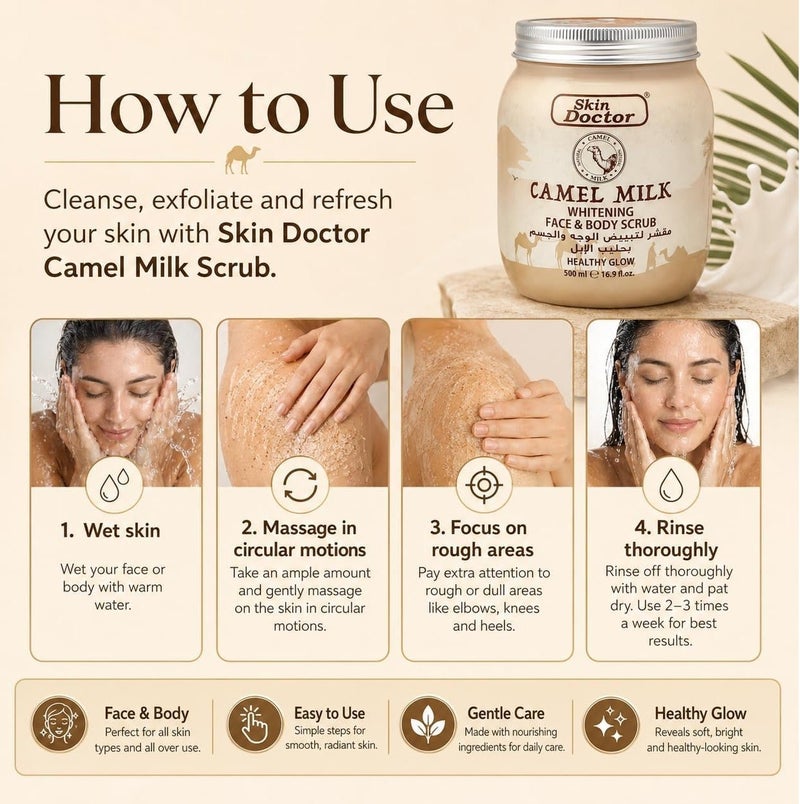 Skin Doctor Camel Milk Whitening Face & Body Scrub Healthy Glow  500ml - Image 4