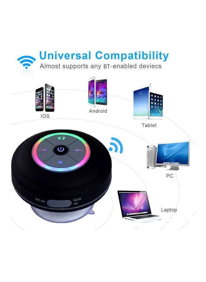 NIBEMINENT Wireless Portable Shower Speaker with LED Light Black - Image 2