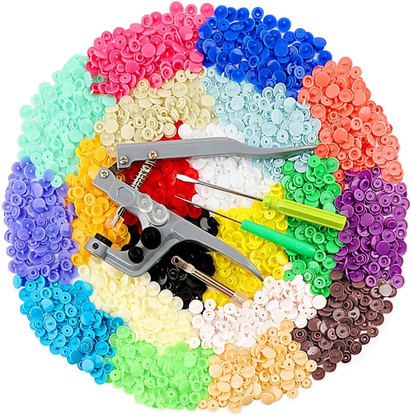 ilauke 400 Sets Snap Buttons with Snap Pliers T5 Plastic Snaps No-Sew Buttons Fastener Setter for Clothing Diapers Bibs Rain Coat Crafting - Image 1