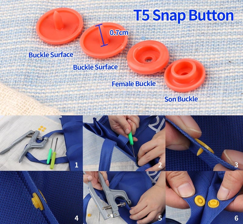 ilauke 400 Sets Snap Buttons with Snap Pliers T5 Plastic Snaps No-Sew Buttons Fastener Setter for Clothing Diapers Bibs Rain Coat Crafting - Image 4
