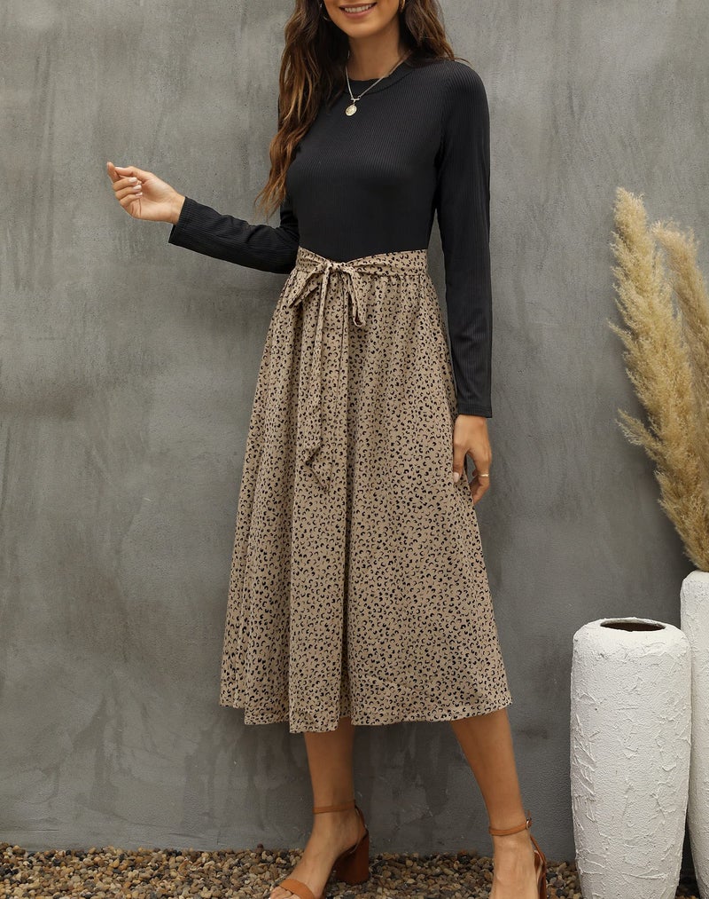 Zattcas 2026 Long Sleeve Spring Fall Dresses for Women Ribbed Teacher Church Modest Business Casual Work Outfits Midi Dress Black T M - Image 4