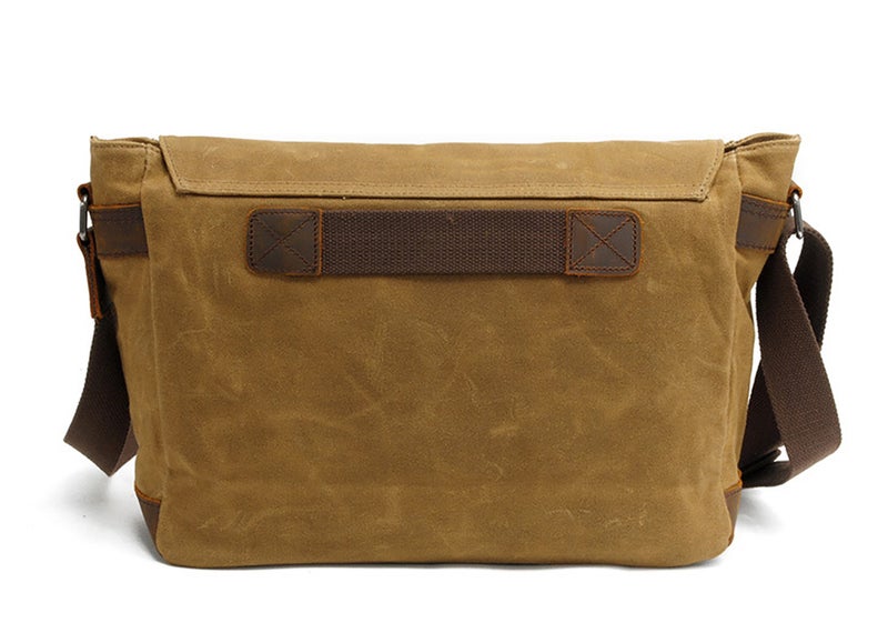 HuaChen Mens Waxed Canvas Messenger Bag Shoulder Satchel Leather Crossbody Bag for Laptop (M49_Khaki) - Image 4