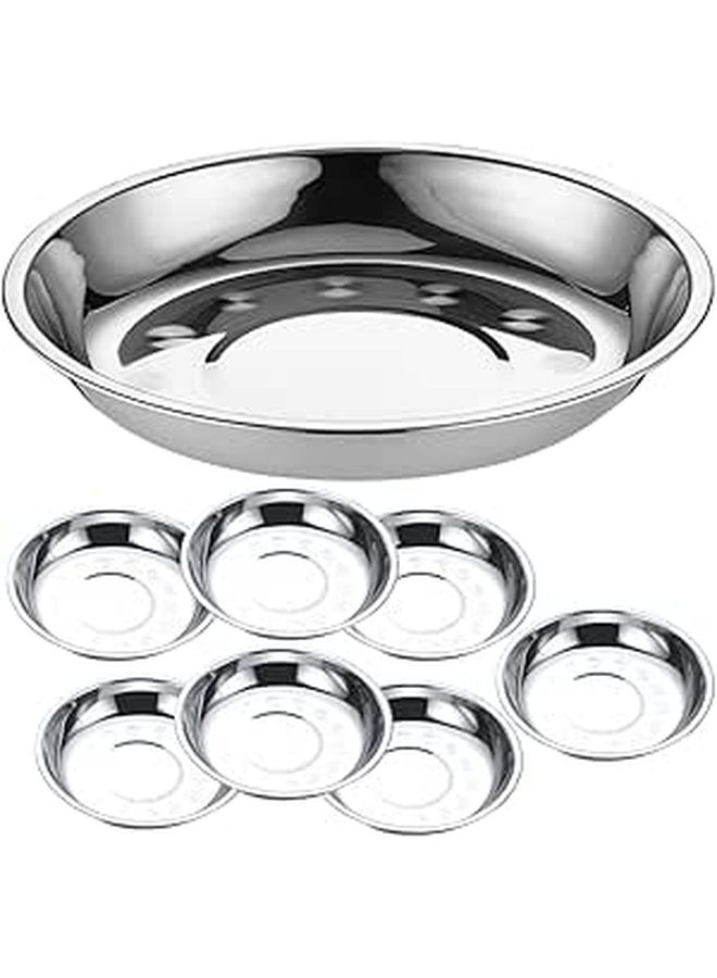 8pcs 17cm Stainless Steel Round Plates BBQ Serving Trays for Home and Outdoor Kitchen Dinnerware - Image 1