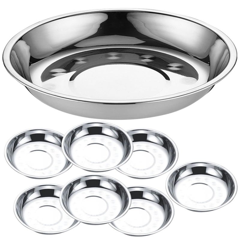 8pcs 17cm Stainless Steel Round Plates BBQ Serving Trays for Home and Outdoor Kitchen Dinnerware - Image 2