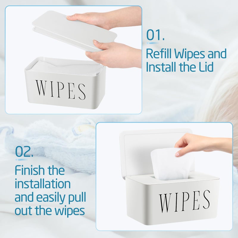 Singhoow 3 Pack Baby Wipes Dispenser Holder Wipe Container for Bathroom with Lid Toilet Tissue Paper Storage Refillable Box for Home Office Cars(Large,White) - Image 3