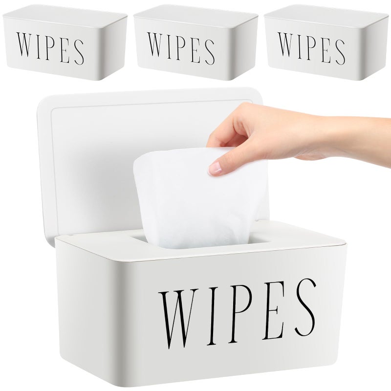Singhoow 3 Pack Baby Wipes Dispenser Holder Wipe Container for Bathroom with Lid Toilet Tissue Paper Storage Refillable Box for Home Office Cars(Large,White) - Image 1