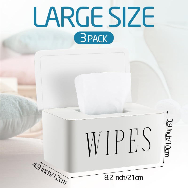 Singhoow 3 Pack Baby Wipes Dispenser Holder Wipe Container for Bathroom with Lid Toilet Tissue Paper Storage Refillable Box for Home Office Cars(Large,White) - Image 2