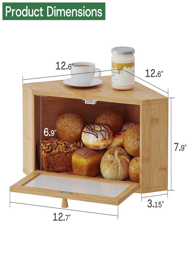 kiplant Bamboo Corner Bread Box for Kitchen Countertop - Wavy Acrylic Door, Bread Storage Container, Bread Holder - Image 3