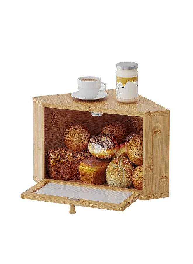 kiplant Bamboo Corner Bread Box for Kitchen Countertop - Wavy Acrylic Door, Bread Storage Container, Bread Holder - Image 1