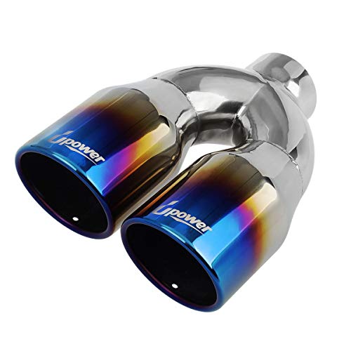 Upower 2.5 Inch Inlet 3.5 Inch Outlet Dual Exhaust Tips Tailpipe 2.5" to 3.5" 9.75" Length 304 Stainless Steel Polished Vacuum Plating Blue 1.2mm Thickness Weld On Tail Pipe(Single Wall,Rolled Edge) - Image 1