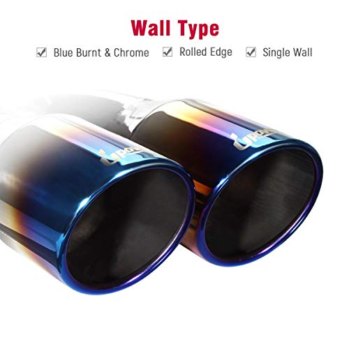 Upower 2.5 Inch Inlet 3.5 Inch Outlet Dual Exhaust Tips Tailpipe 2.5" to 3.5" 9.75" Length 304 Stainless Steel Polished Vacuum Plating Blue 1.2mm Thickness Weld On Tail Pipe(Single Wall,Rolled Edge) - Image 5