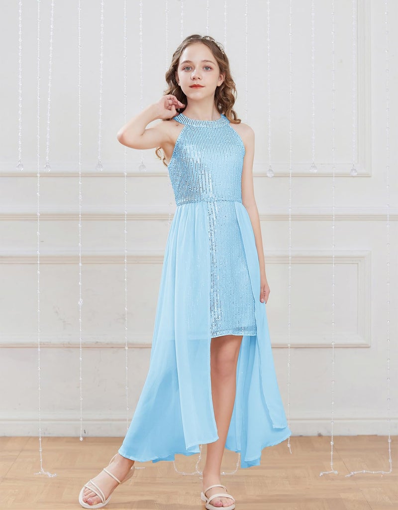 GRACE KARIN Teen Girls Sequin Dress Blue Kids Fancy Formal Party Prom Sparkly Pageant Birthday Graduation Dresses Size 12-14 - Image 5