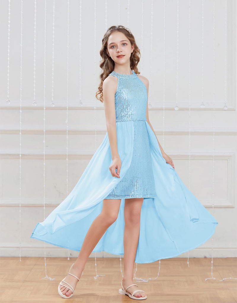 GRACE KARIN Teen Girls Sequin Dress Blue Kids Fancy Formal Party Prom Sparkly Pageant Birthday Graduation Dresses Size 12-14 - Image 4