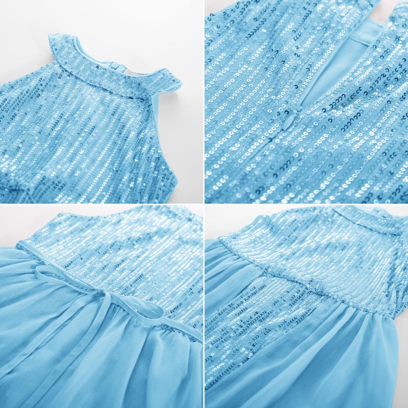 GRACE KARIN Teen Girls Sequin Dress Blue Kids Fancy Formal Party Prom Sparkly Pageant Birthday Graduation Dresses Size 12-14 - Image 2