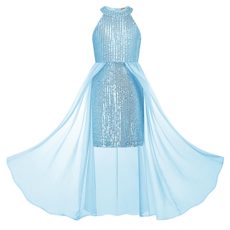 GRACE KARIN Teen Girls Sequin Dress Blue Kids Fancy Formal Party Prom Sparkly Pageant Birthday Graduation Dresses Size 12-14 - Image 1
