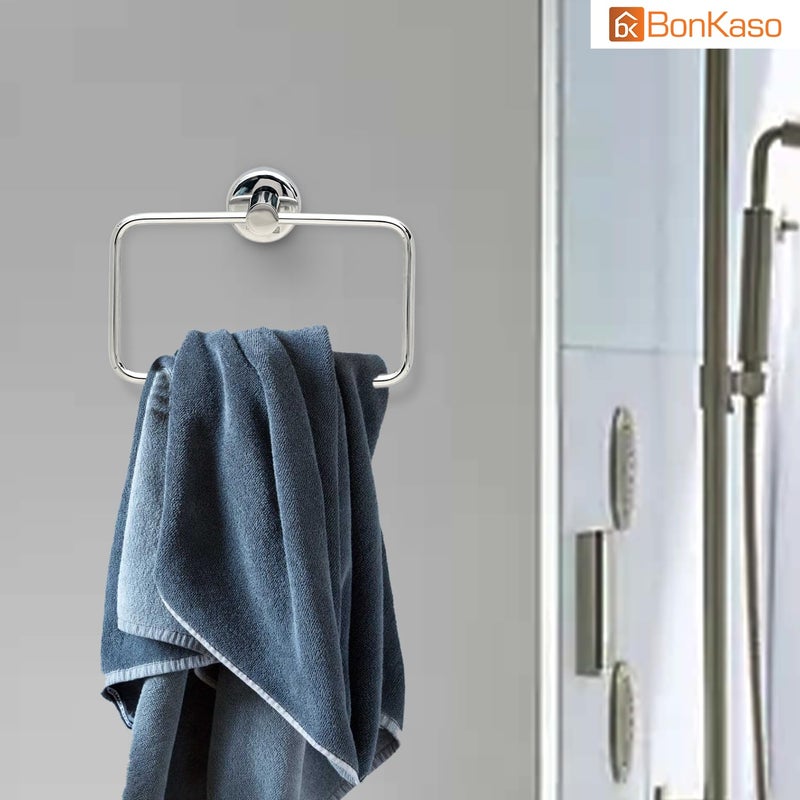BonKaso 304 Stainless Steel Napkin Towel Holder Ring for Bathroom, Wash Basin & Kitchen- Rustproof Towel Hanger for Hand & Face Towels | Modern & Space-Saving (Square, Silver- Chrome Finish) - Image 3