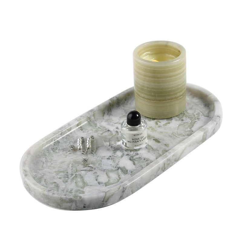 Koville African Natural Marble Tray, 12"x6" Vanity Decorative Tray for Countertop Organizer, Catchall Tray for Perfume, Candles, Jewelry Dish - Image 1