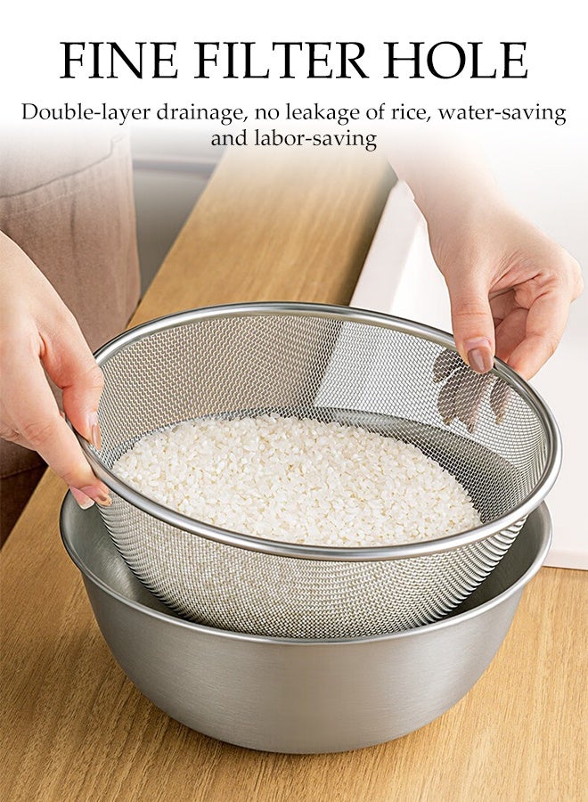 DUNISO 2 in 1 Stainless Steel Basin Set Multifunctional Kitchen Drain Basket Set Double Layered Cleaning Bowls Washing Vegetables Basket Space Saver Clean Wash Kitchen Accessory for Fruit Washing, Vegetable Draining and Food Storage - Image 2